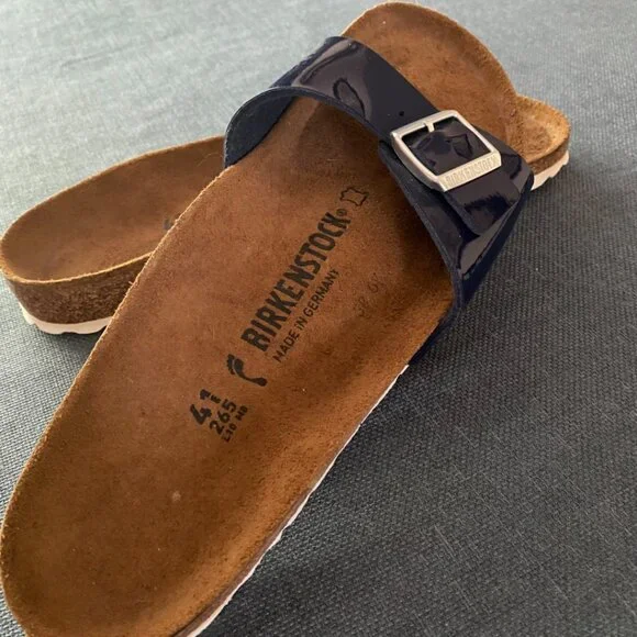 Birkenstock Madrid Birko Flor Narrow Blue Patent Leather Sandal Size 41 L10 M8 - Picture 5 of 8